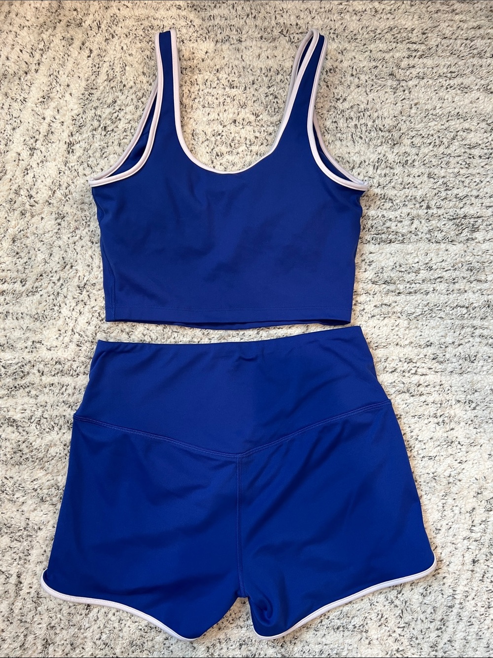 Women’s Royal Blue Athletic Shorts and Crop Top with White Trim Set - Picture 2 of 4